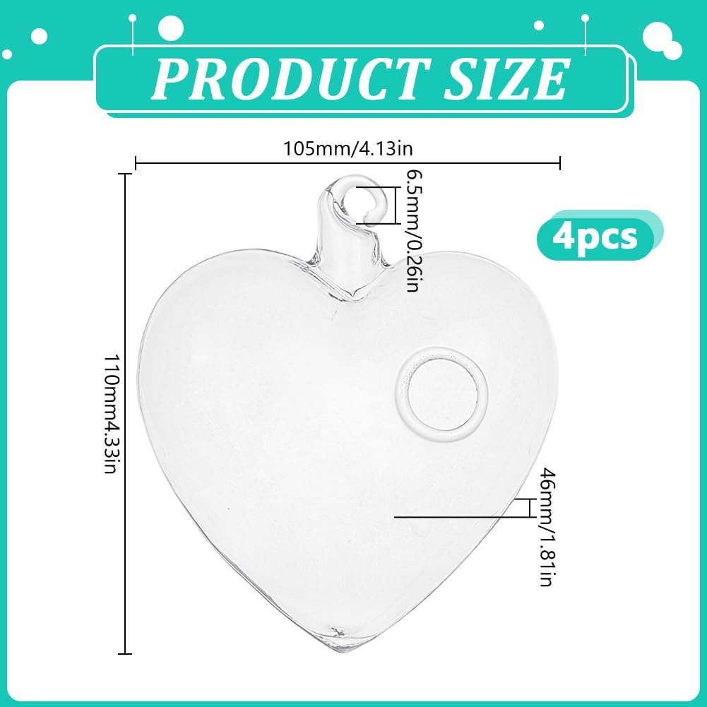 Набір підвісних скляних горщиків для гідропоніки у формі серця з джутовою мотузкою, 4 шт., Прозорий, фото №2 Набір підвісних скляних горщиків для гідропоніки у формі серця з джутовою мотузкою, 4 шт., Прозорий, фото №2