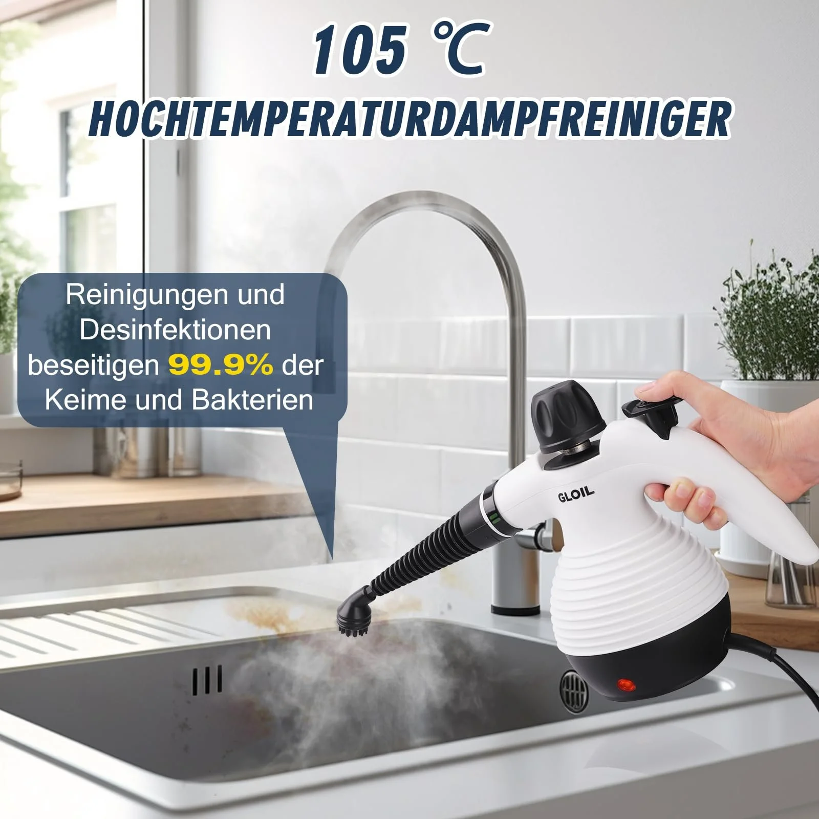 Пароочисник портативний GLOIL багатофункціональний 10 аксесуарів 1050W, фото №2