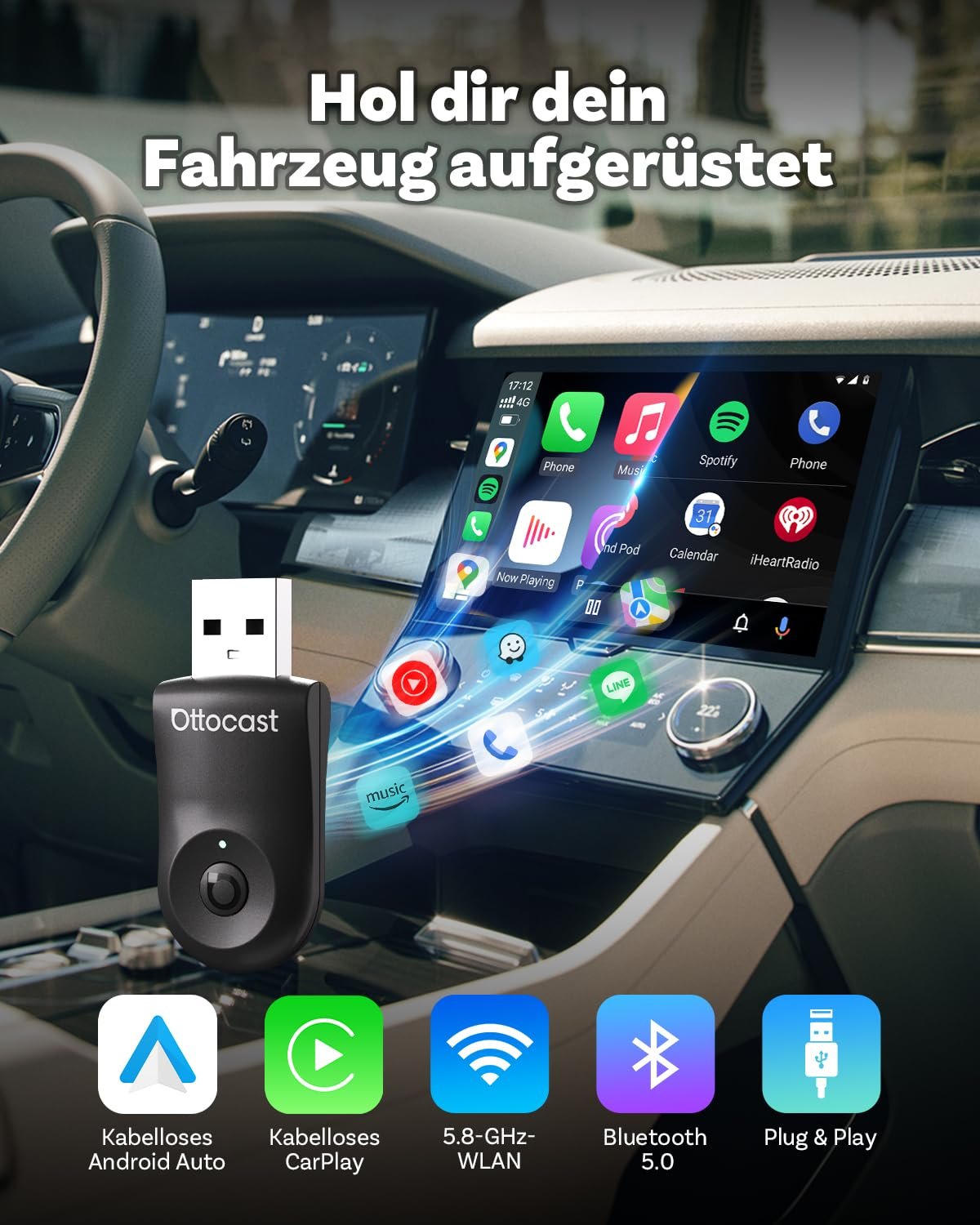 Адаптер Беспроводной CarPlay/Android OTTOCAST Mini 2-в-1 Черный, фото №2