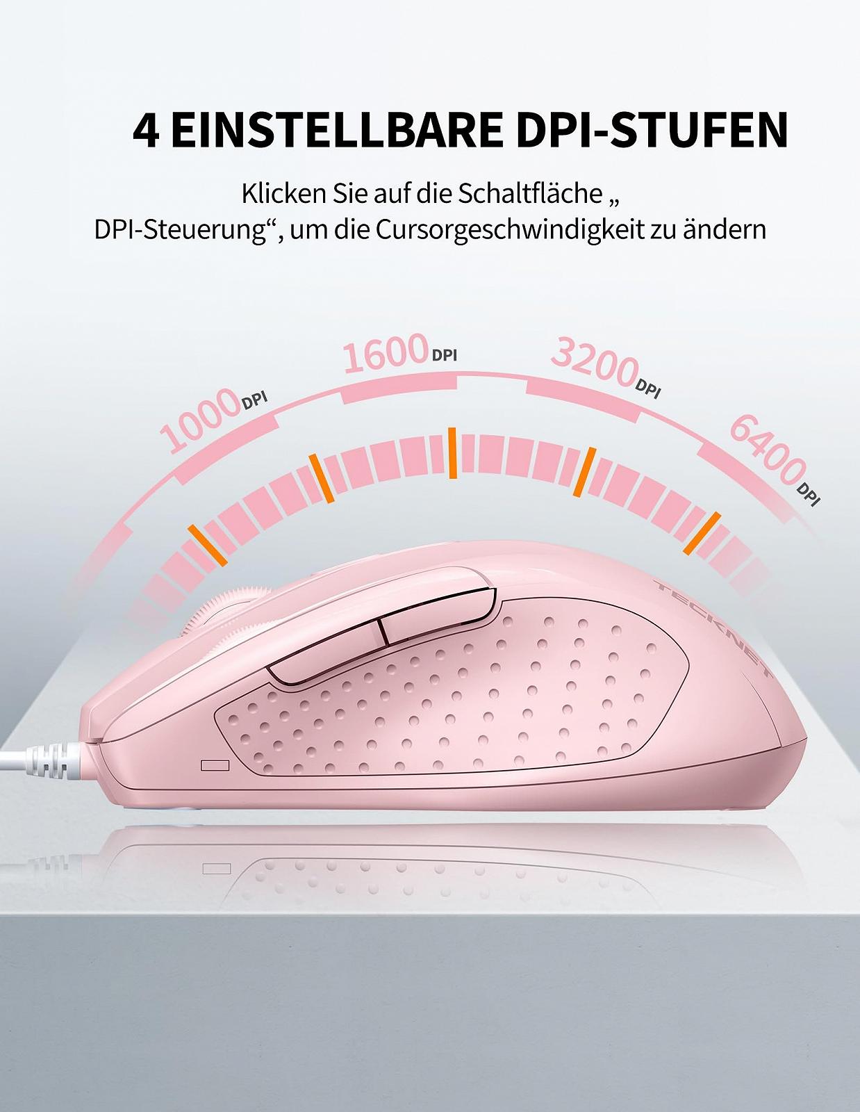 Мышь проводная TECKNET Эргономичная оптическая 6400 DPI 6 кнопок USB кабель 150 см, фото №2