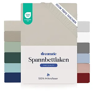 Простынь на резинке Dreamzie 180 x 200 см, карман глубиной 35 см, 100% микрофибра, бежевый - Фото 1