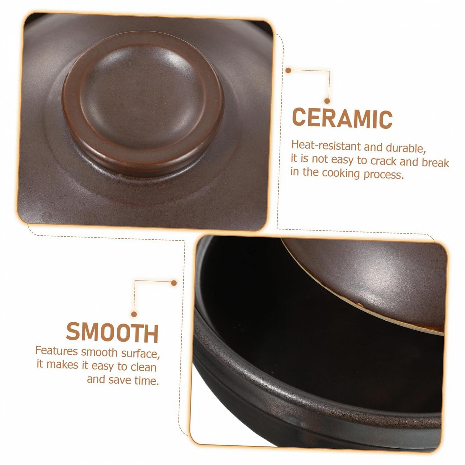 Кастрюля керамическая с крышкой термостойкая глиняная с одной ручкой, фото №5