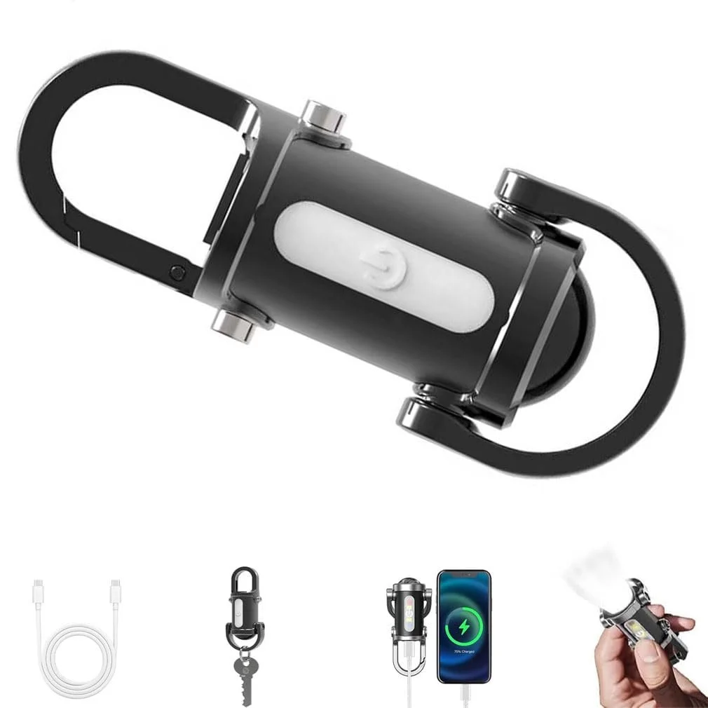 Ліхтарик-брелок портативний акумуляторний яскравий із зарядним пристроєм для телефону, 1200LM надяскравий міні-брелок водонепроникний із 3 режимами, надяскравий міні-світлодіодний для кемпінгу Чорний, фото №1