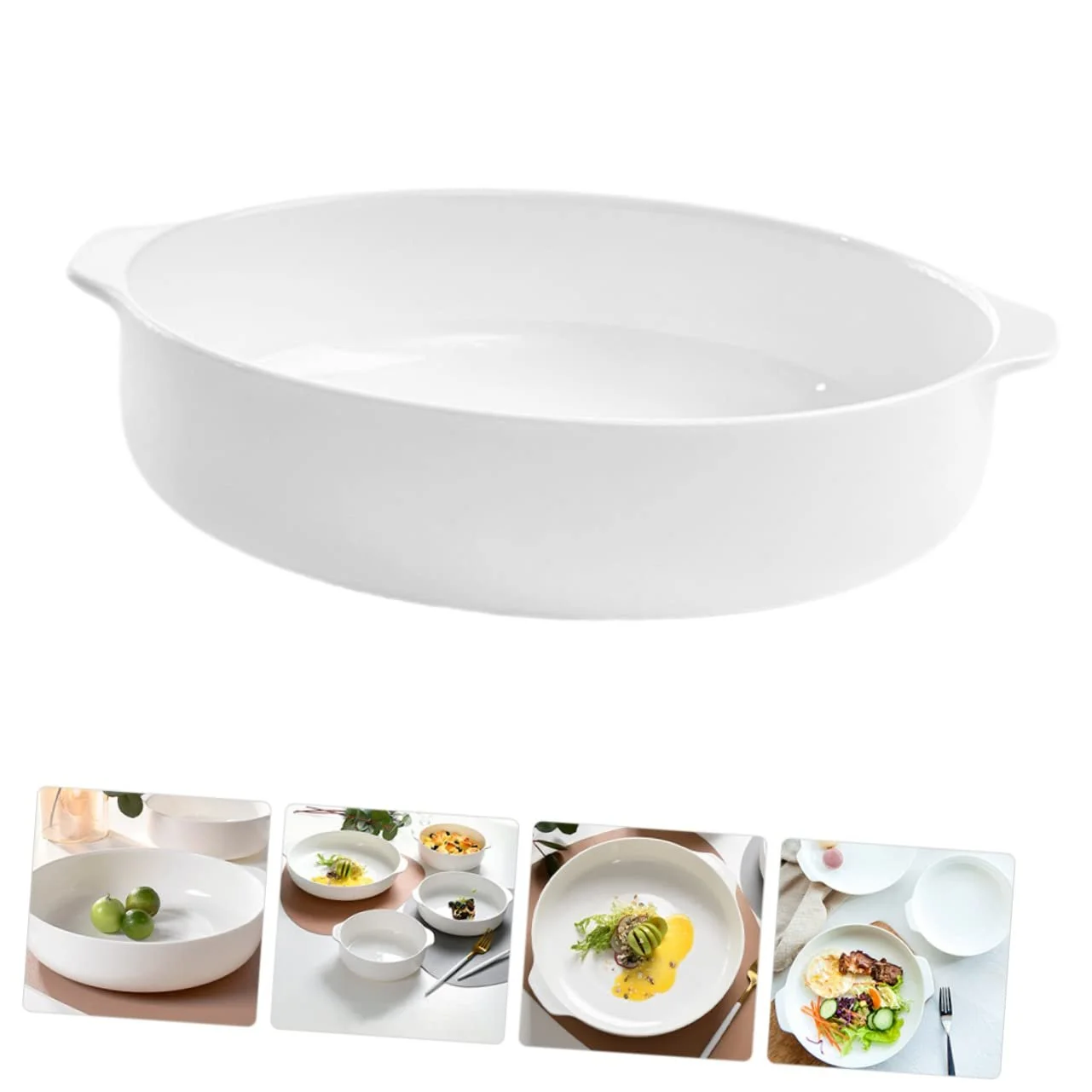 Форма для запікання SOLUSTRE керамічна кругла з двома ручками Біла, фото №5