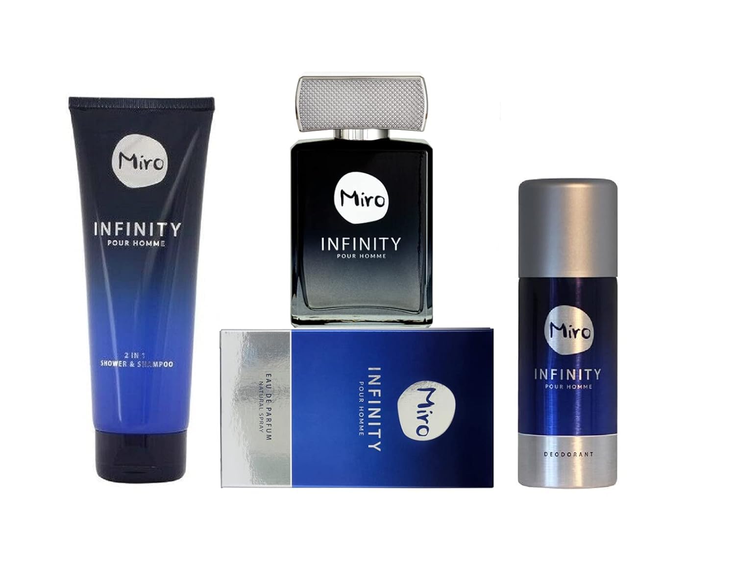 Парфюм Miro Infinity pour homme Спрей 75 мл + Дезодорант Спрей 24 Часа Защита без Алюминия 150 мл + Гель для Душа 250 мл, фото №1