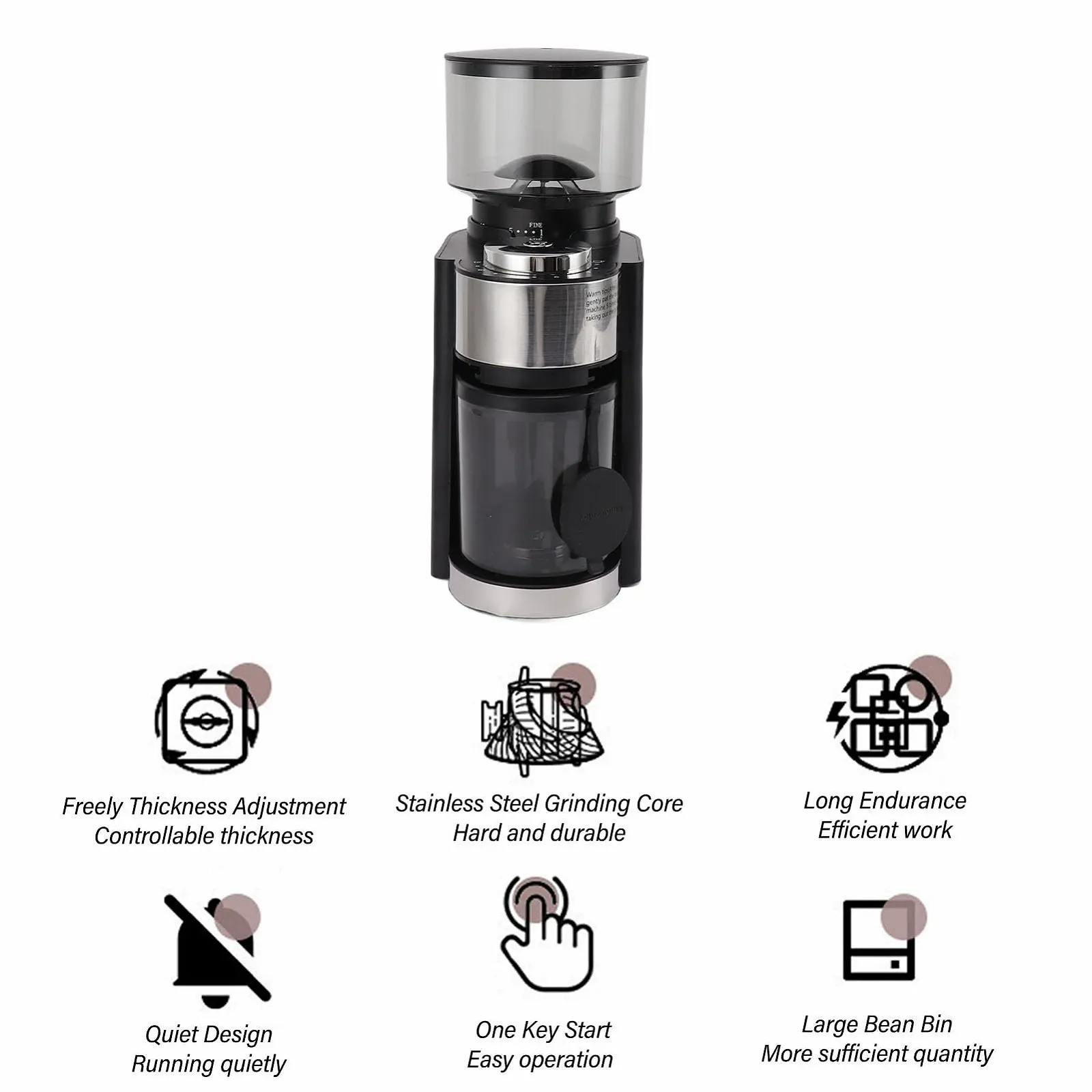 Электрическая кофемолка Topyond Большая емкость, сердцевина из нержавеющей стали, регулируемая, фото №7