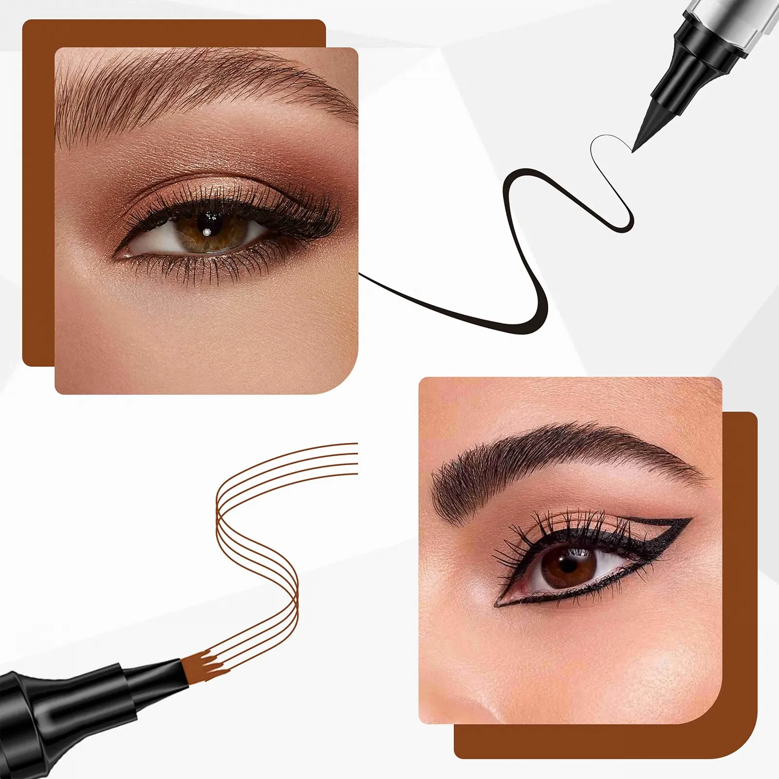 Олівець для брів та підводка 2-in-1 Waterproof Microblading 4-Prong Micro Fork Tip Light Brown, фото №2
