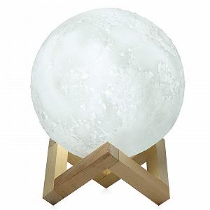 Лампа ELEOPTION 3D Moon Lamp Светильник Ночник Светодиодный Диммируемый 15 см Диаметр Декоративная С деревянной подставкой - Фото 1