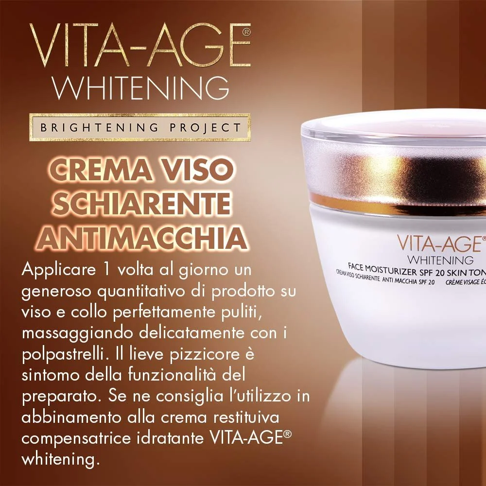 Крем для обличчя BOTTEGA DI LUNGA VITA Vita-Age Whitening Brightening Face Cream від пігментних плям SPF 20 з гліколевою кислотою 50 мл, фото №3 Крем для обличчя BOTTEGA DI LUNGA VITA Vita-Age Whitening Brightening Face Cream від пігментних плям SPF 20 з гліколевою кислотою 50 мл, фото №3