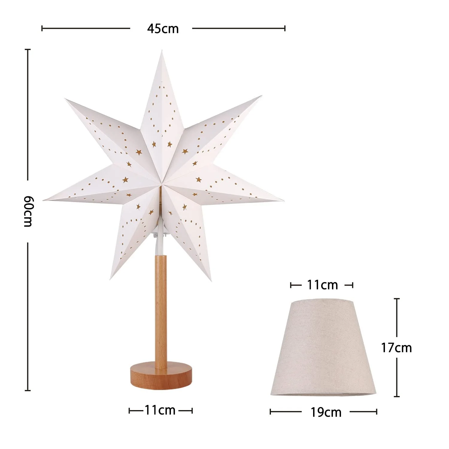 Настільна лампа SALCAR LED Christmas Star 3D Advent Paper Star Wooden Base E14 45 cm White, фото №6