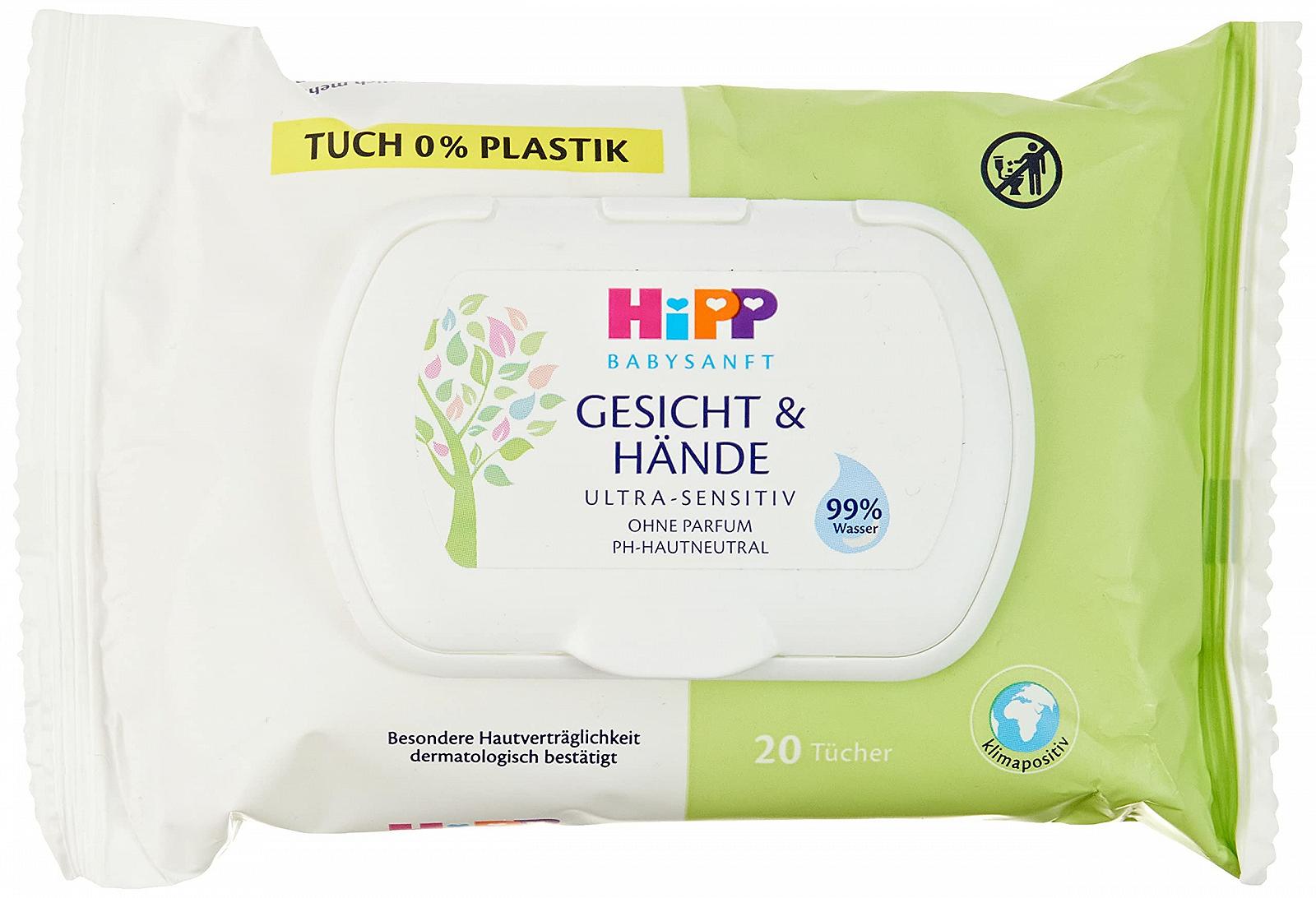 Вологі серветки HIPP Babysanft для обличчя та рук 12x 20 шт, фото №1