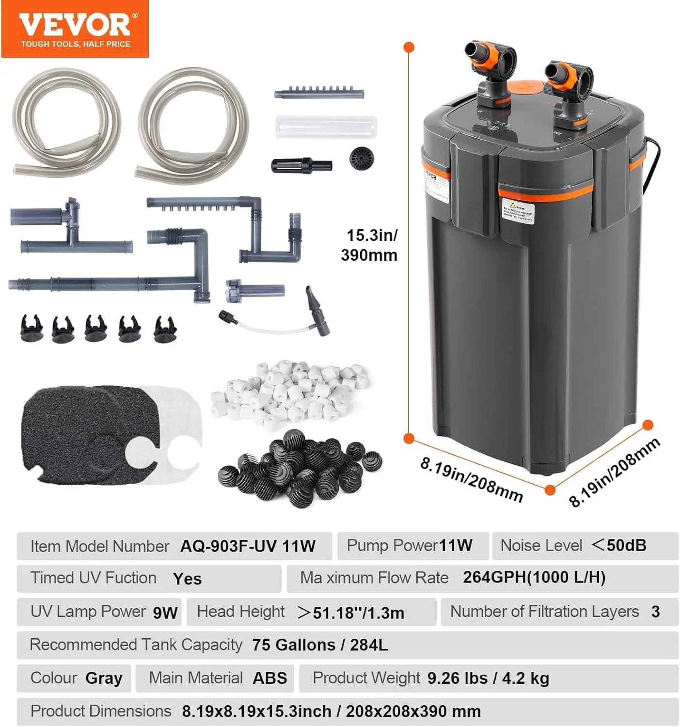 Акваріумний фільтр VEVOR AQ-903F-UV Grey, фото №7 Акваріумний фільтр VEVOR AQ-903F-UV Grey, фото №7