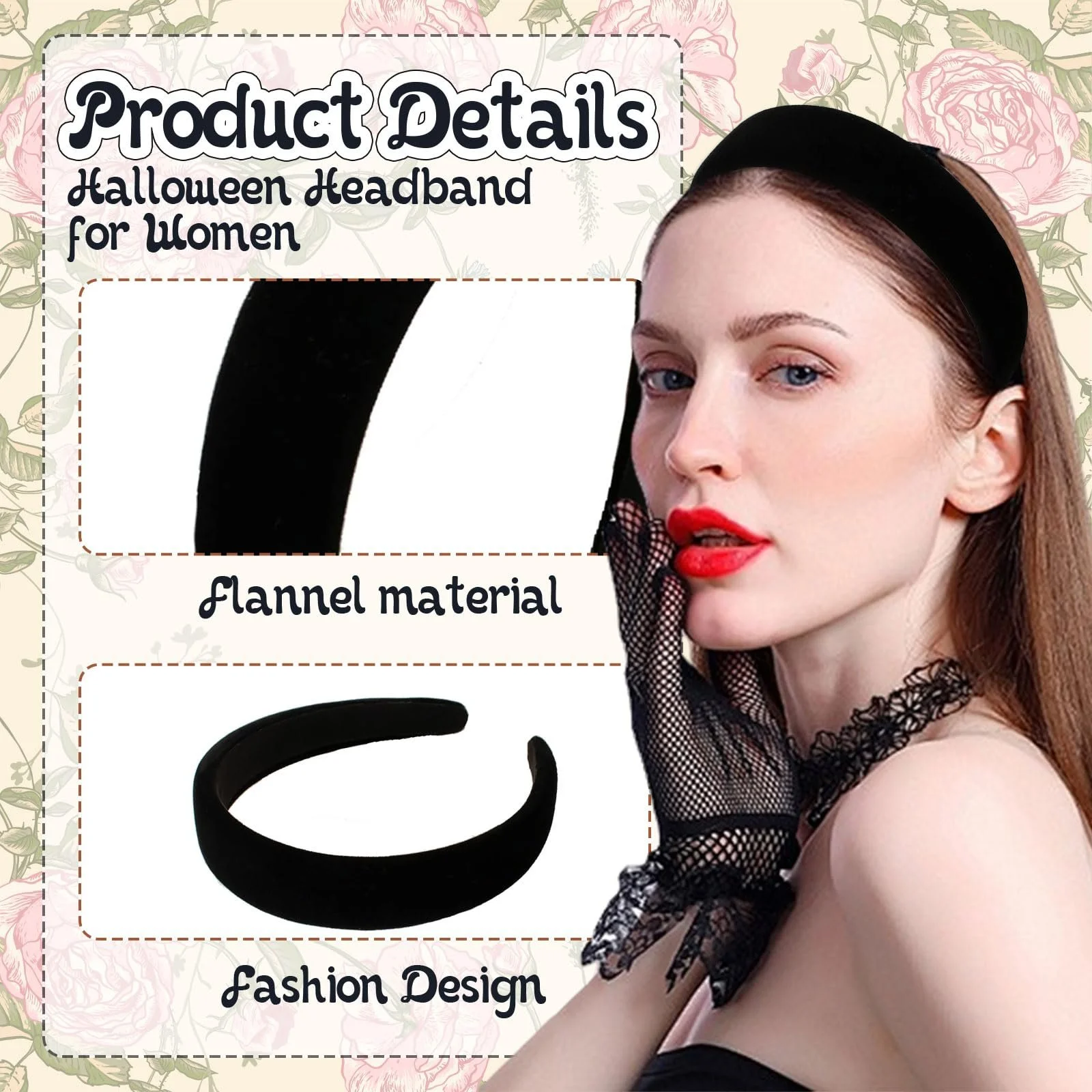 Обруч Оксамитовий GlamRays Широкий Чорний 3 cm, фото №3