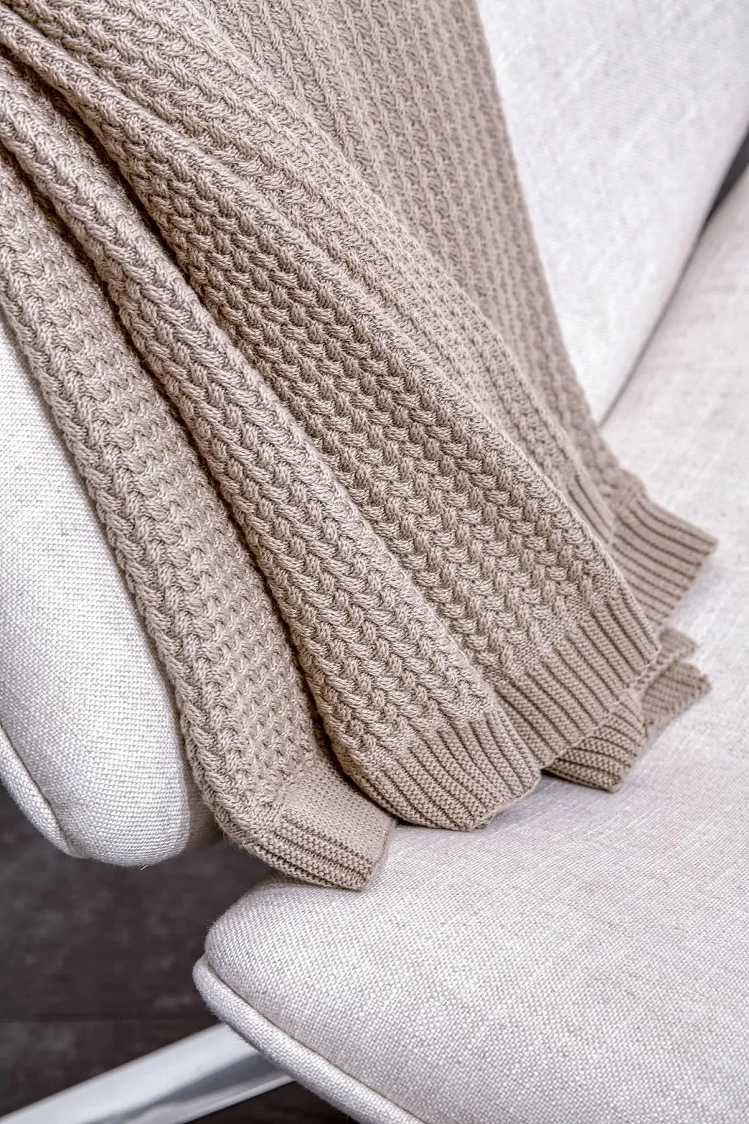 Одеяло nielsen HOME Jaron Вязаное 150 x 200 см Кремово-белое 100% Хлопок Ёлочка, фото №2