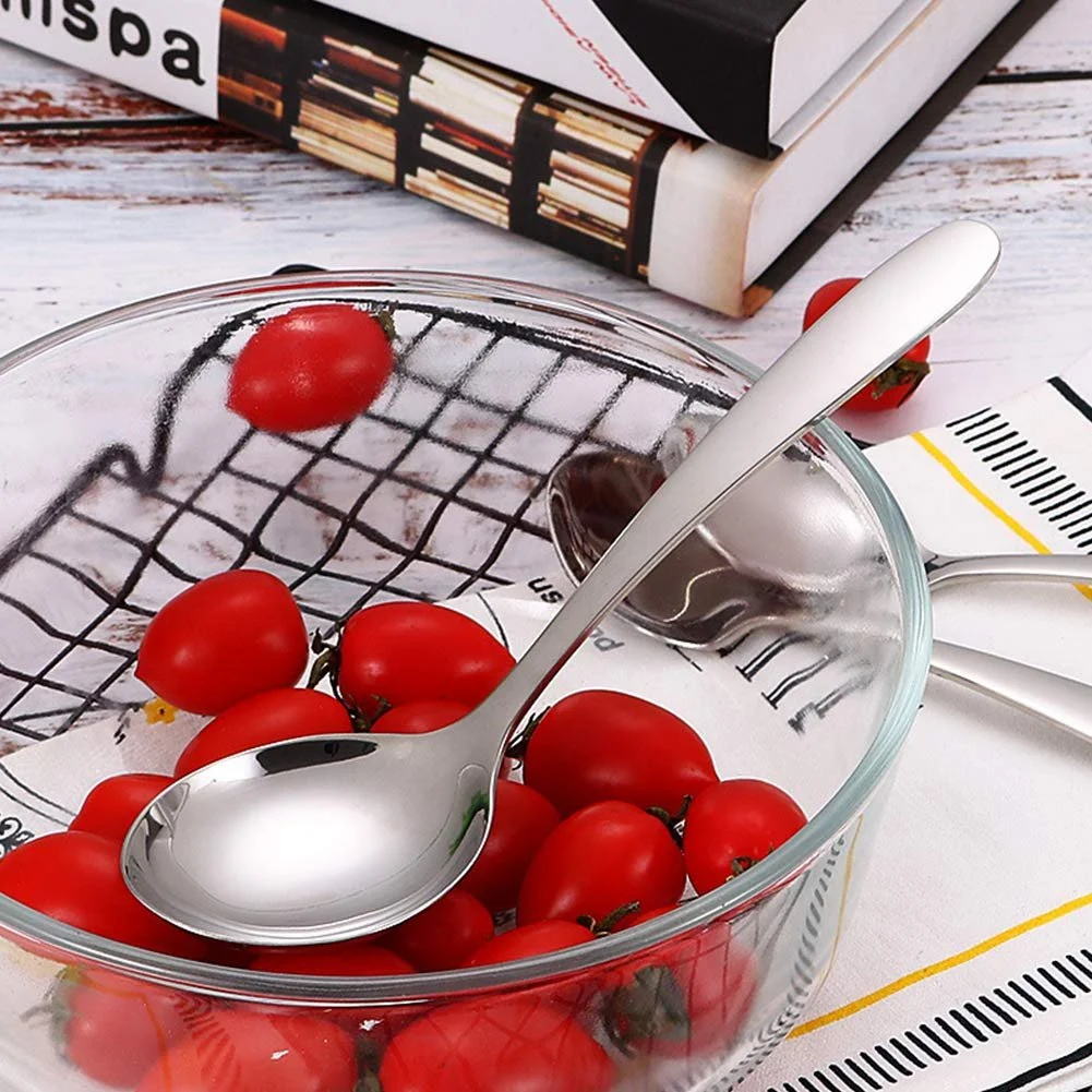 Ложки суповые SHULI для детей, из нержавеющей стали, бульонные, классические, столовые ложки, салатные ложки, для ресторана, дома, средние, 6 штук, фото №3