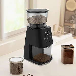 Электрическая кофемолка, нержавеющая сталь, 150 Вт, 30 уровней помола, портативная, контейнер для зерен 300 г, таймер, сенсорный ЖК-экран для фильтр-кофе, эспрессо и т. д. synthetic.ua - Фото 1