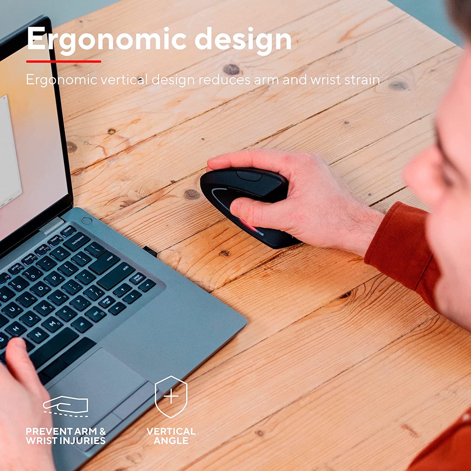 Бездротова вертикальна комп'ютерна миша Trust Verto 6 кнопок / Підсвітка / Чорна, фото №8 Бездротова вертикальна комп'ютерна миша Trust Verto 6 кнопок / Підсвітка / Чорна, фото №8