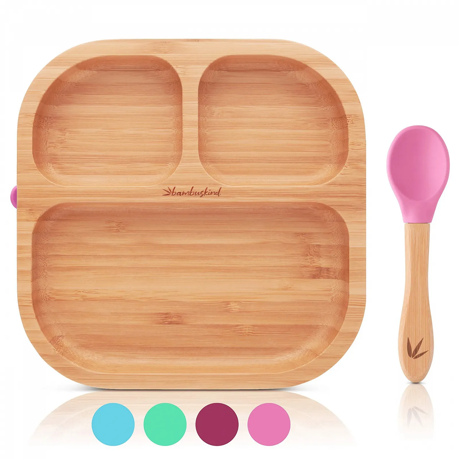 Бамбуковий набір дитячого посуду з екологічного бамбука з гнучкою ложкою, фото №1