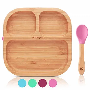 Бамбуковий набір дитячого посуду з екологічного бамбука з гнучкою ложкою - Фото 1