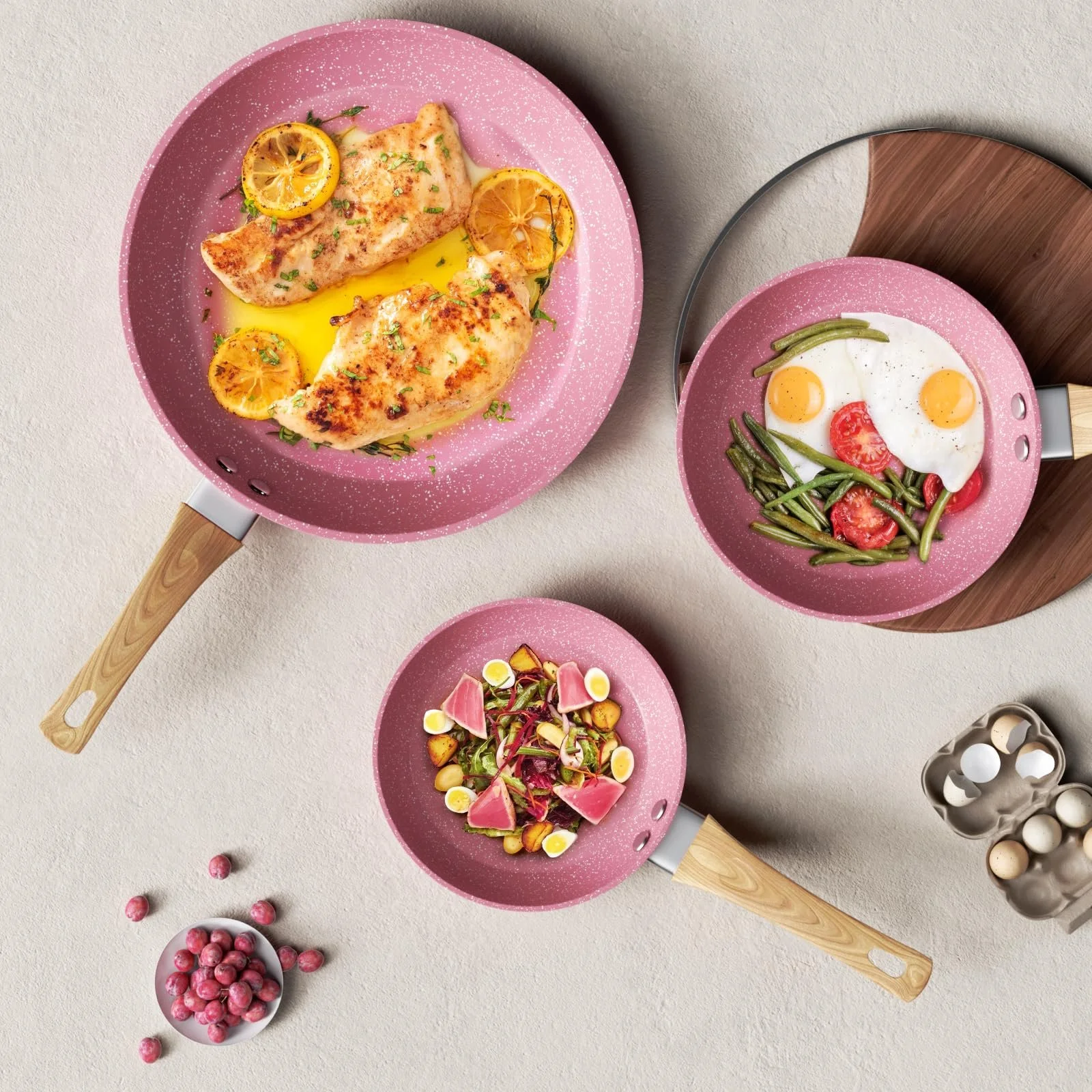 Сковорідка Innerwell Антипригарна 24 см, рожева, для індукційних плит, без PFOA, підходить для всіх плит, антидеформаційна основа, фото №7