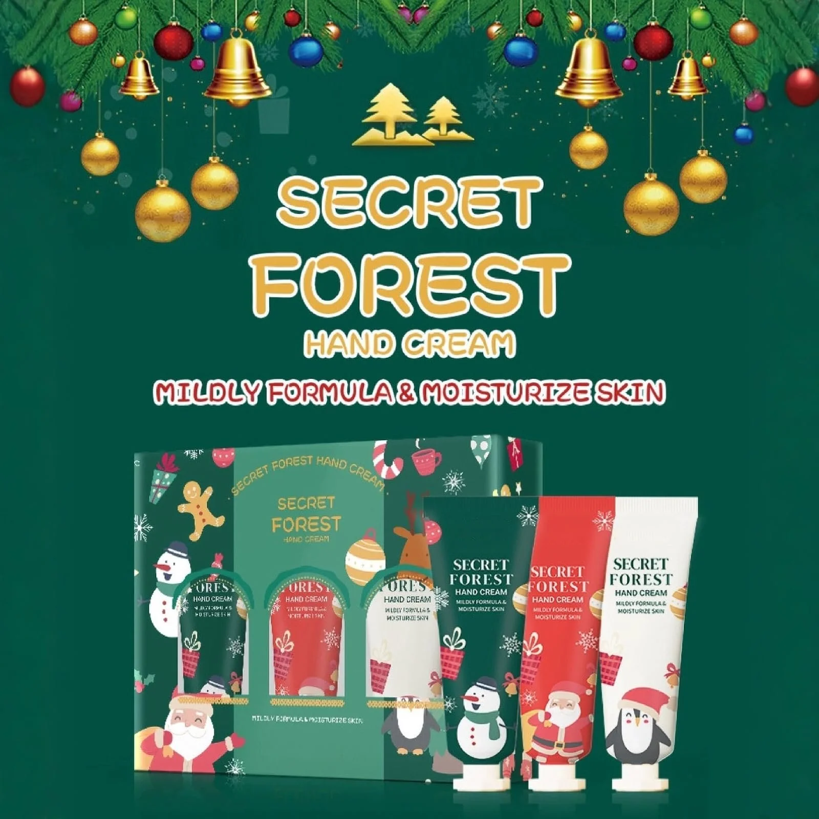 Набор Рождественских Кремов для Рук, Набор Рождественских Кремов для Очень Сухих Рук, Набор Увлажняющих Средств для Женщин и Мужчин из 3 Штук, фото №2