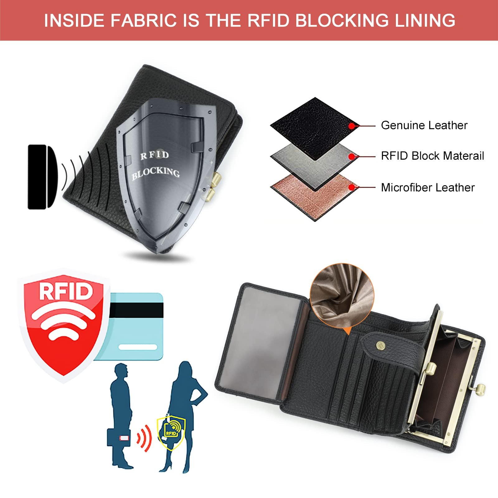 Гаманець Contacts жіночий з RFID захистом, 11 відділень для карток, шкіряний, фото №5