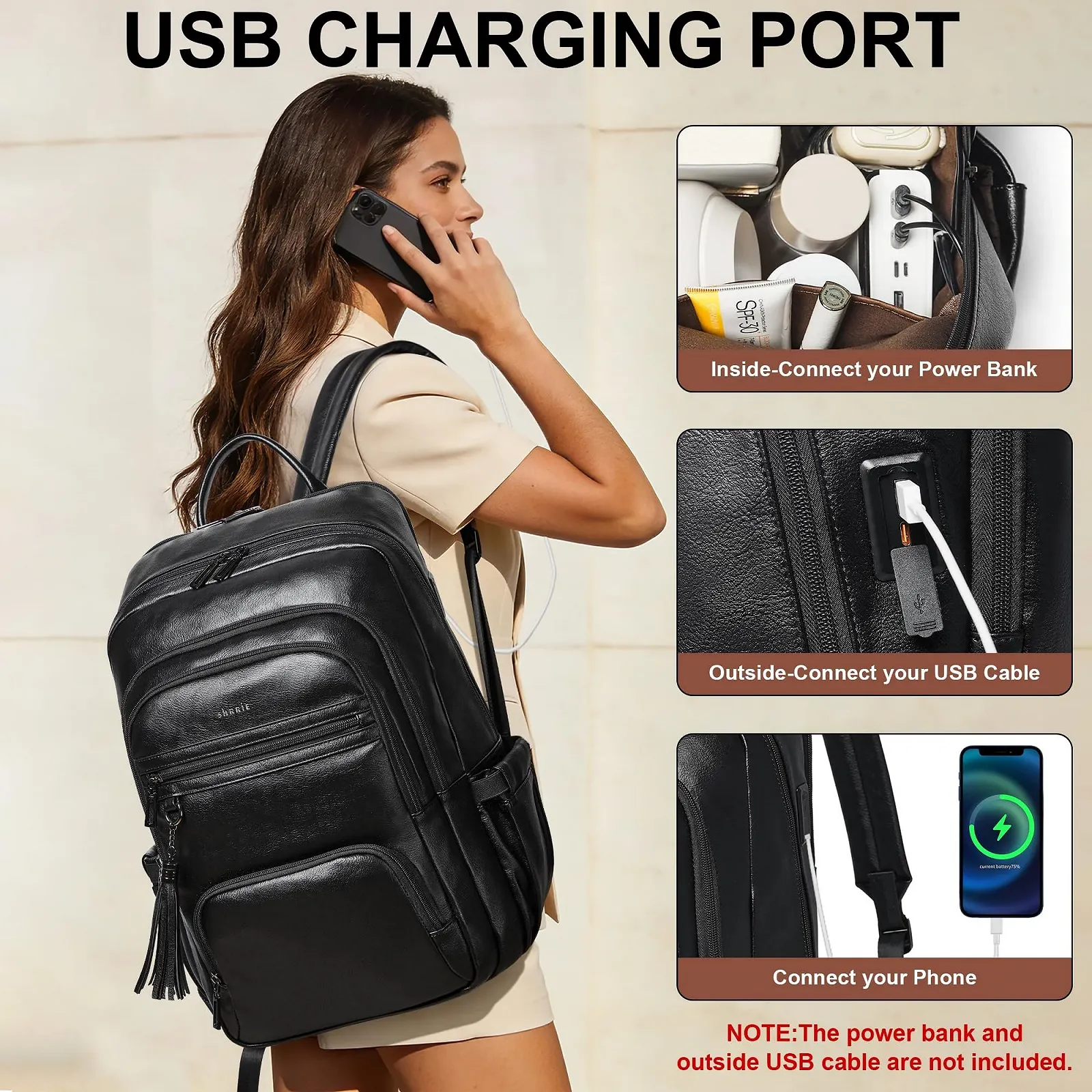 Рюкзак для ноутбука Shrrie 17" 28 л Vegan Leather USB Black, фото №4 Рюкзак для ноутбука Shrrie 17" 28 л Vegan Leather USB Black, фото №4