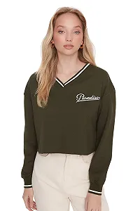 Жіночий світшот TRENDYOL V-подібний виріз з слоганом Стандартний - Фото 1