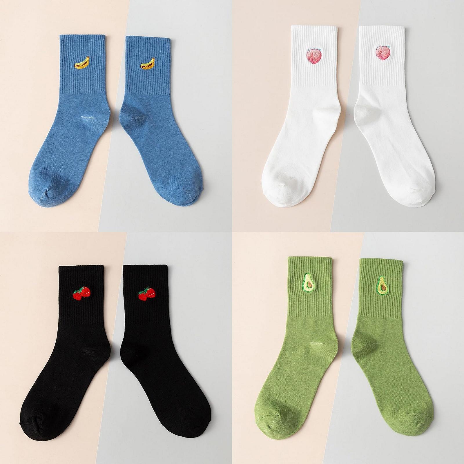 Шкарпетки Fruit Милі шкарпетки для жінок Бавовняні вишиті шкарпетки з бананом, авокадо, полуницею 4-6 пари, фото №5