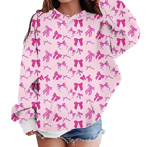 Худи для девочки с принтом бантов, полный принт, R, для спорта на открытом воздухе, повседневная одежда, мягкая ткань, размер 146, для детей 2–12 лет synthetic.ua - Фото 1