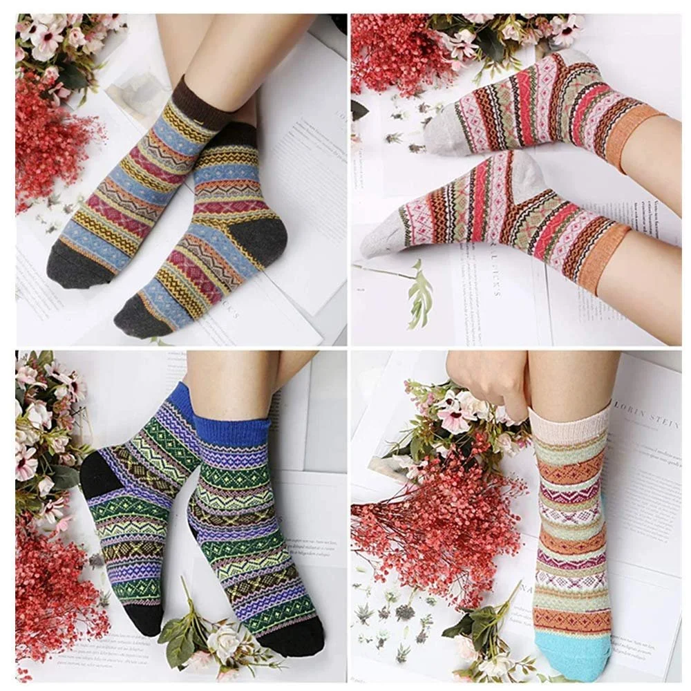 Жіночі зимові вовняні шкарпетки 5 пар багатоколірні, фото №2