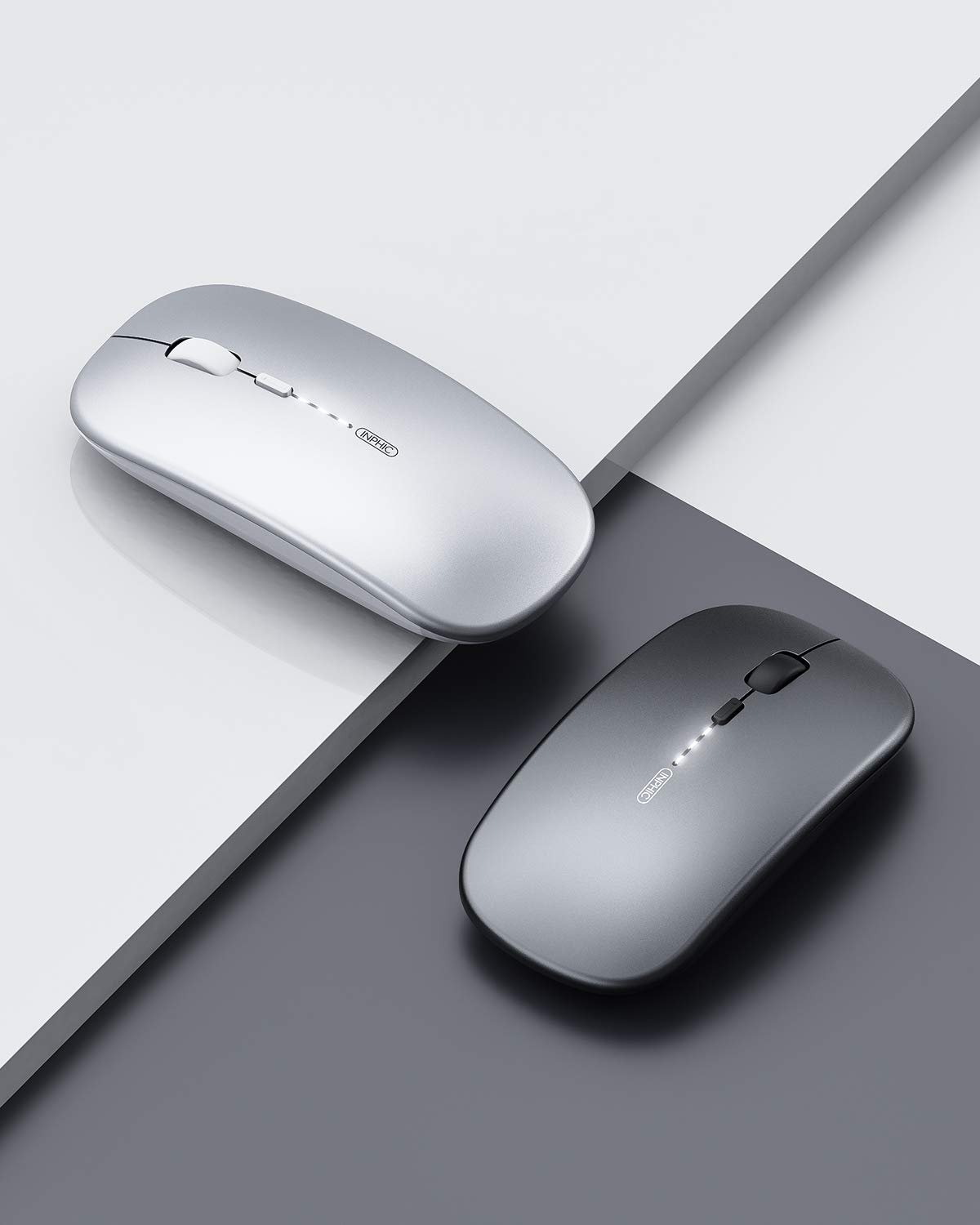 Мышь Inphic Беспроводная Перезаряжаемая Ультратонкая 2.4G Тихая Оптическая Компьютерная 1600 DPI с USB-ресивером Серая, фото №9
