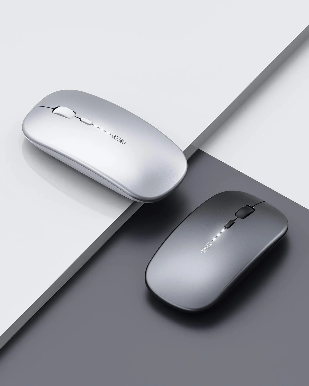 Мышь Inphic Беспроводная Перезаряжаемая Ультратонкая 2.4G Тихая Оптическая Компьютерная 1600 DPI с USB-ресивером Серая, фото №9