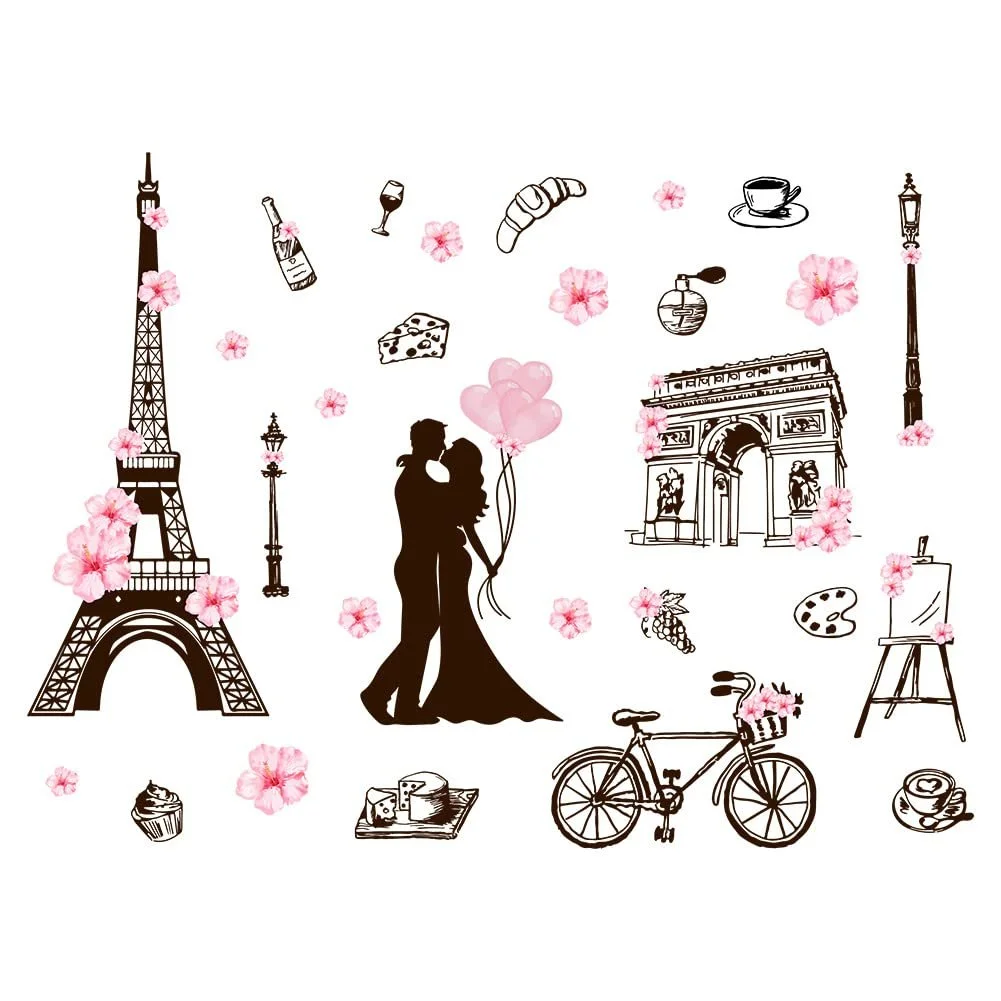 Настінна наклейка SUPERDANT Eiffel Tower Romantic Paris Love And Bicycle Вінілова Знімна, фото №1