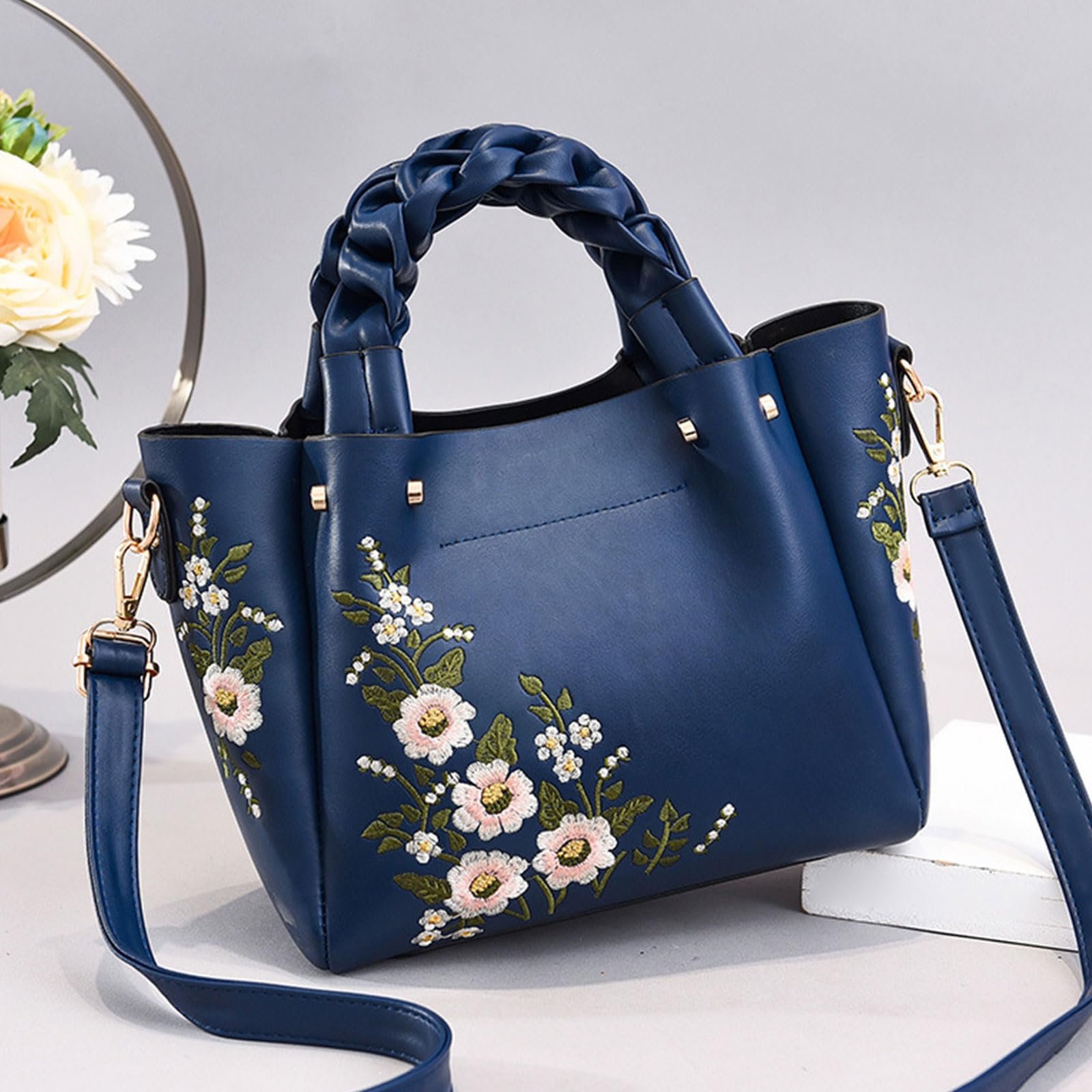 Сумка з короткими ручками NICOLE & DORIS Елегантна жіноча сумка-шопер зі штучної шкіри, жіноча сумка через плече з вишивкою для роботи, навчання та шопінгу, фото №3