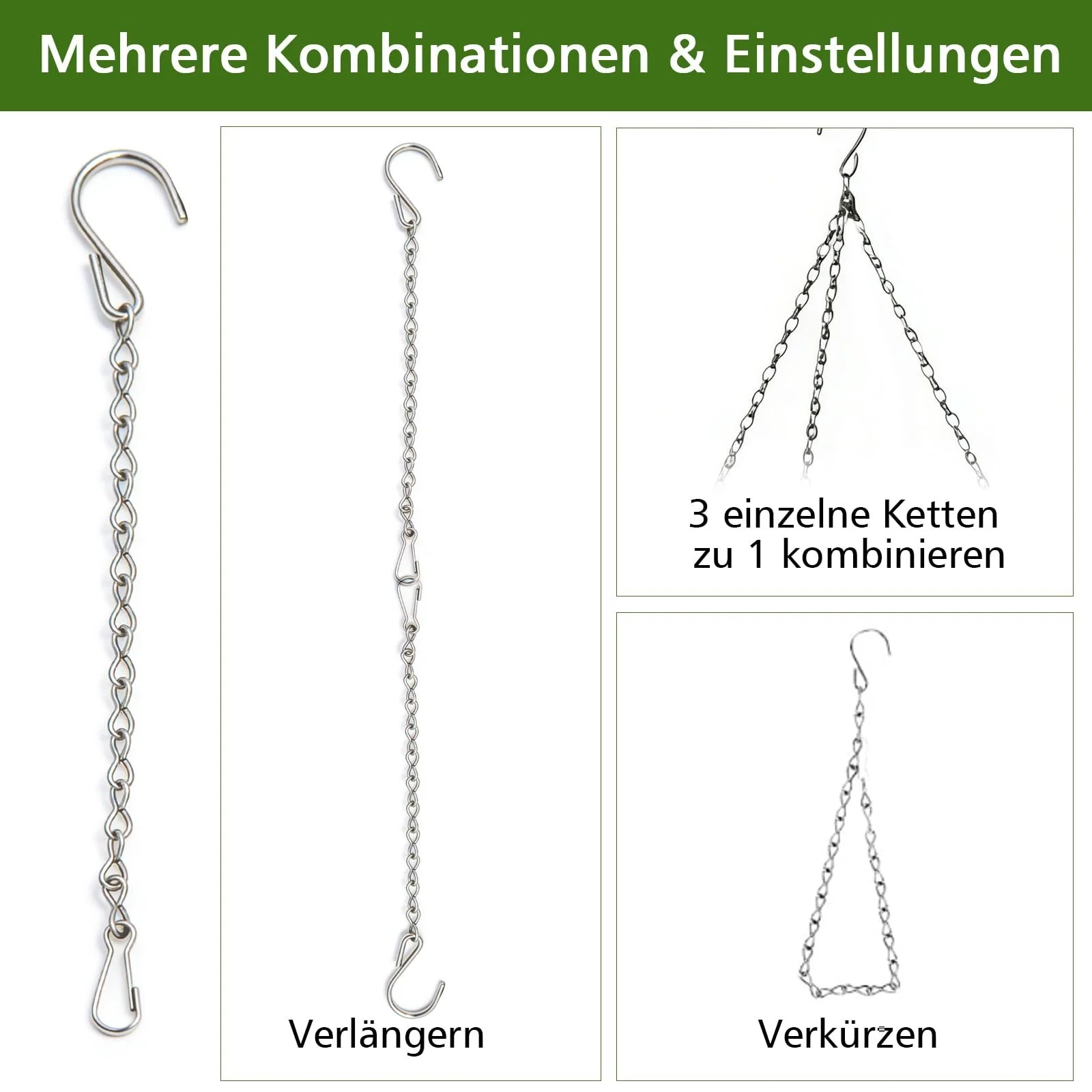 Ланцюги для підвісних кошиків Набір із 6 шт. Метал 50 см Сріблястий, фото №3