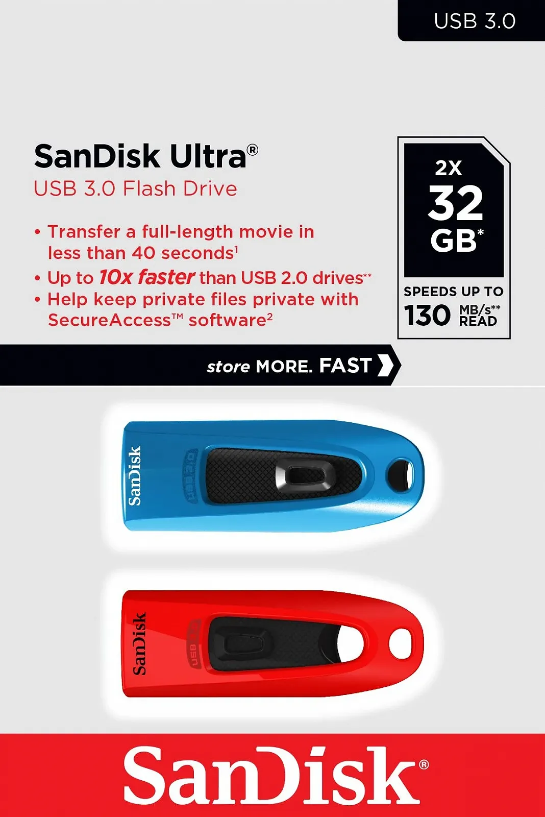 USB-флеш-накопичувач SanDisk Ultra 32 ГБ USB 3.0 (набір з 2 шт.), фото №6 USB-флеш-накопичувач SanDisk Ultra 32 ГБ USB 3.0 (набір з 2 шт.), фото №6