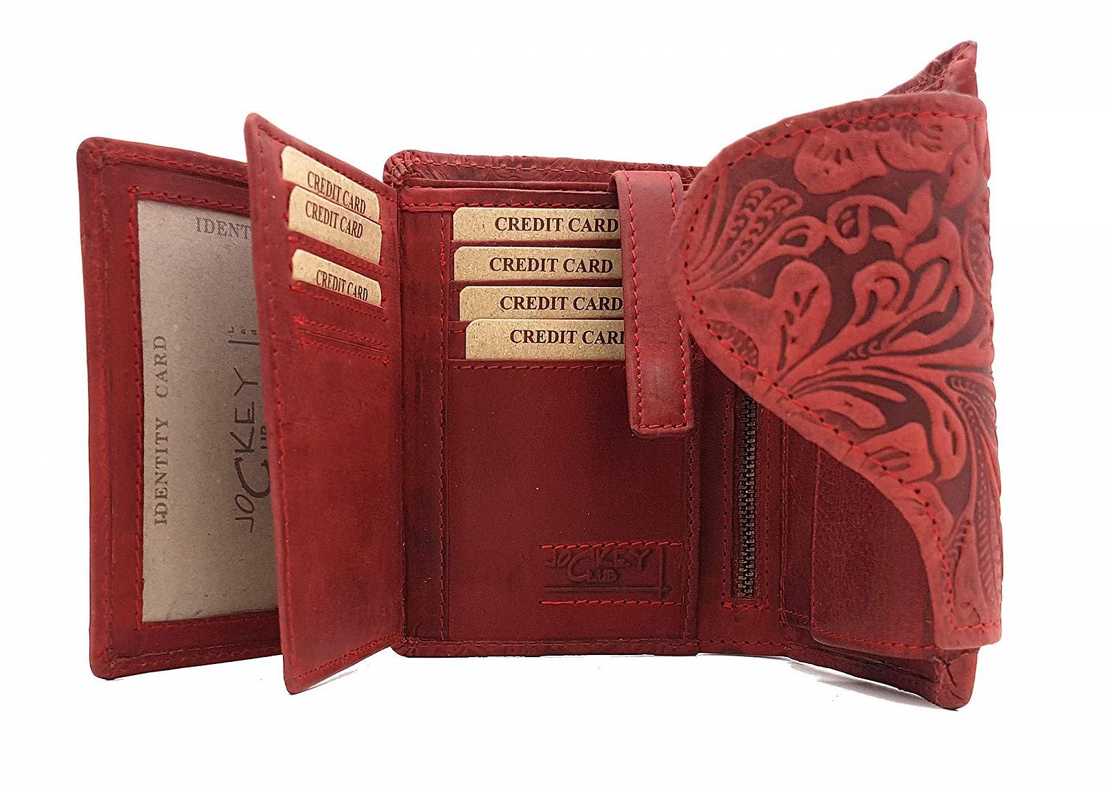 Гаманець Жіночий Jockey Club Liane Floral Motifs Шкіряний Високий Захист RFID Червоний, фото №4