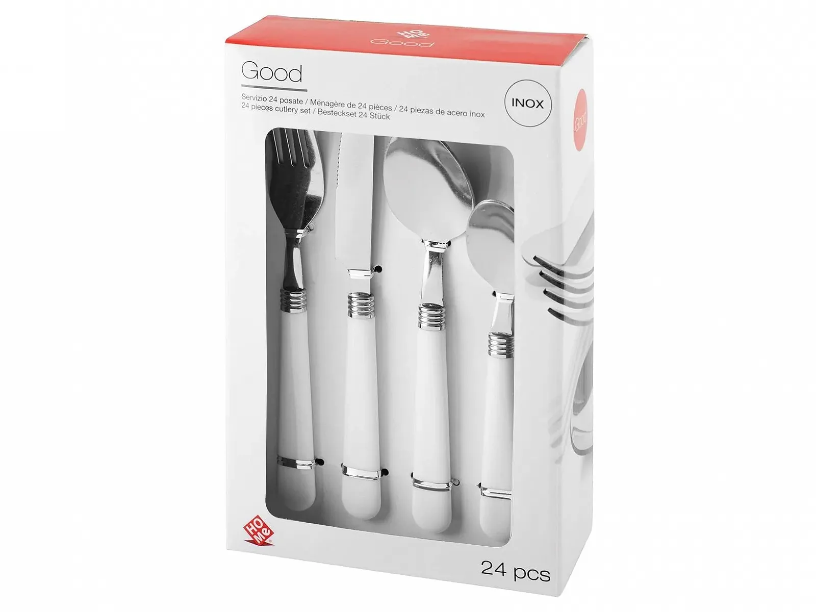 Набір столових приборів Home 756467 24 предмети Нержавіюча сталь Біла ручка, фото №2 Набір столових приборів Home 756467 24 предмети Нержавіюча сталь Біла ручка, фото №2