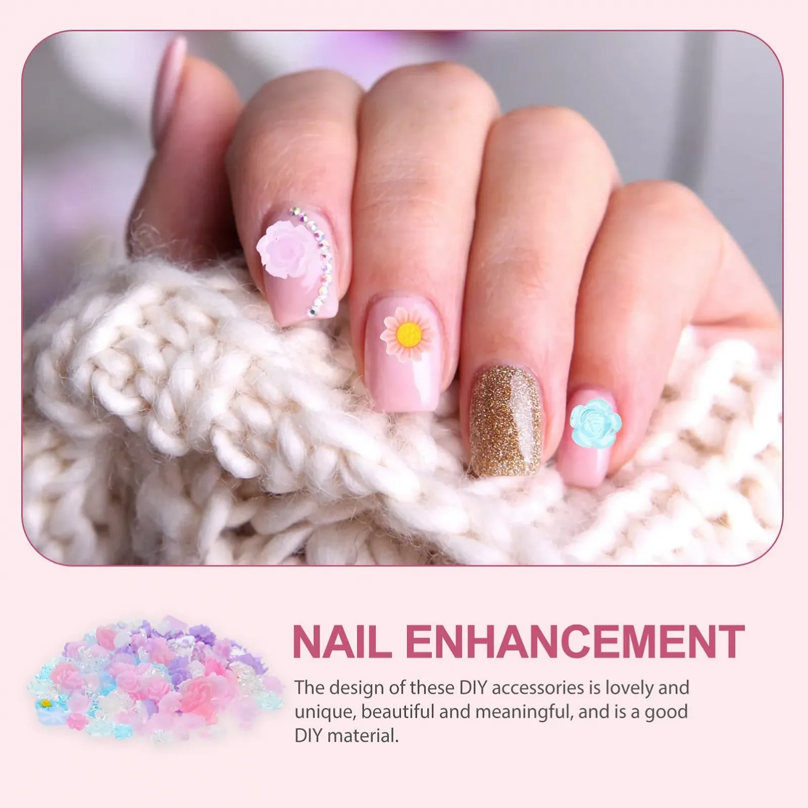 3D Цветы для ногтей FRCOLOR 2 шт Розовые, фото №7