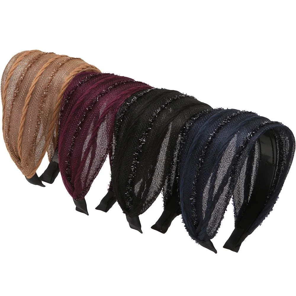 Обруч для волосся з широкими зубцями Loneedy, 4 штуки, Плісирована тканинна, фото №1 Обруч для волосся з широкими зубцями Loneedy, 4 штуки, Плісирована тканинна, фото №1