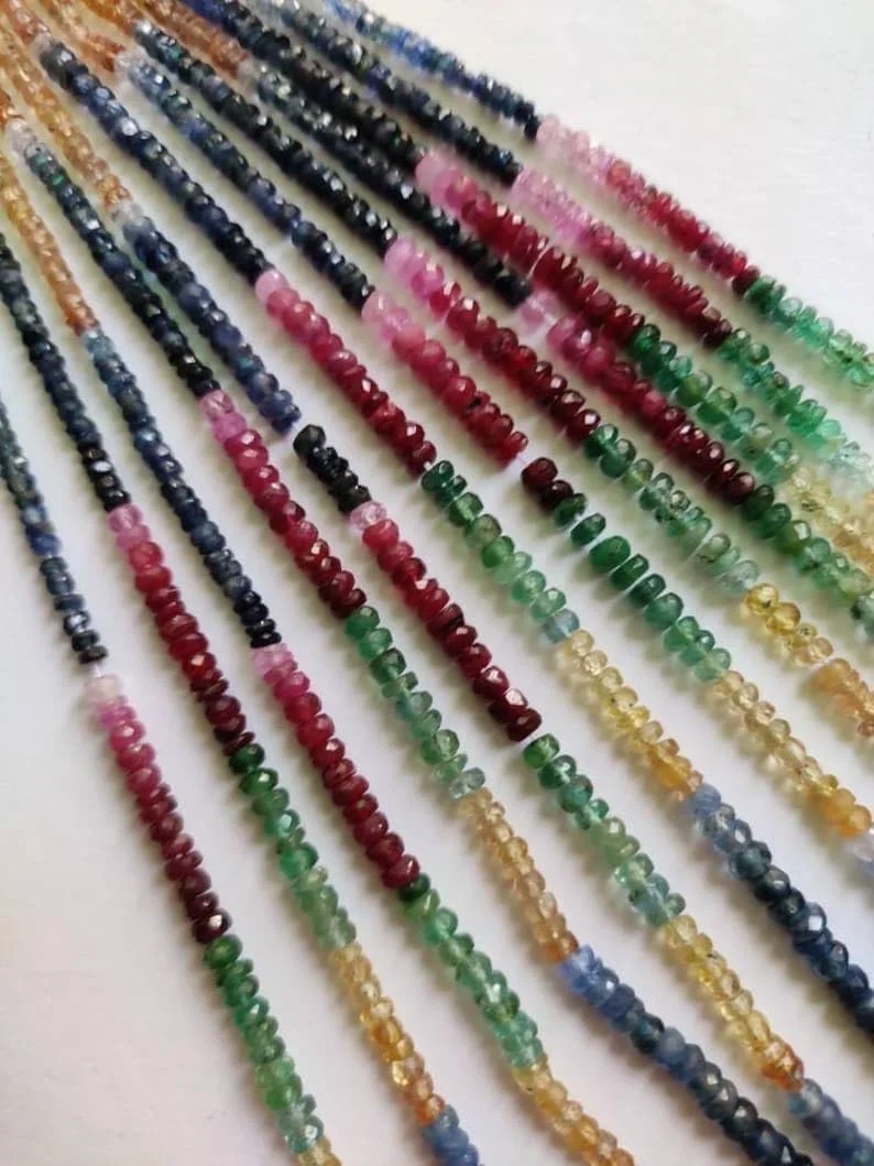 Бусины круглые граненые из натурального камня Multi Precious 3-4.5 мм, нить длиной 40.5 см для ожерелья и браслетов, фото №1