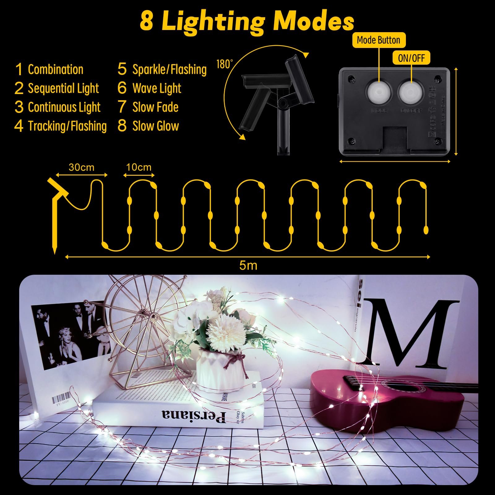 Гирлянда Gcstnn Solar 5 м 50 LED, холодный белый, фото №5