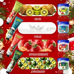 Набір для догляду Міні-крем для рук і бальзам для губ (4 шт) Полуниця, Молоко, Авокадо та Ківі synthetic.ua - Фото 1