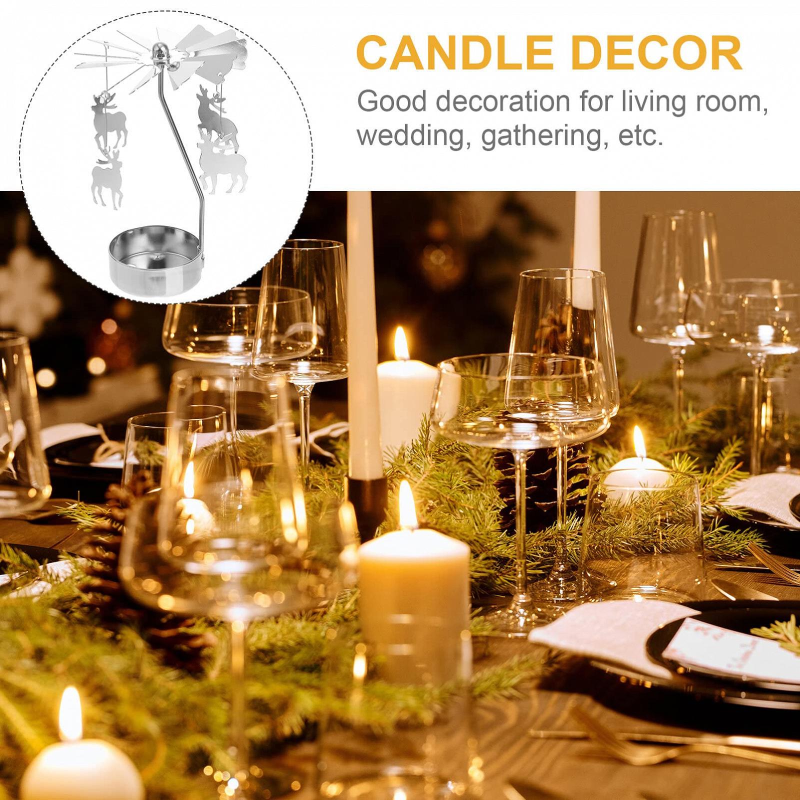 Набор Uonlytech 3 Вращающиеся Подсвечники Рождественские Свечи Олень Елка Снежинка Пауки Подставка для Подсвечников Чайные Свечки, фото №3