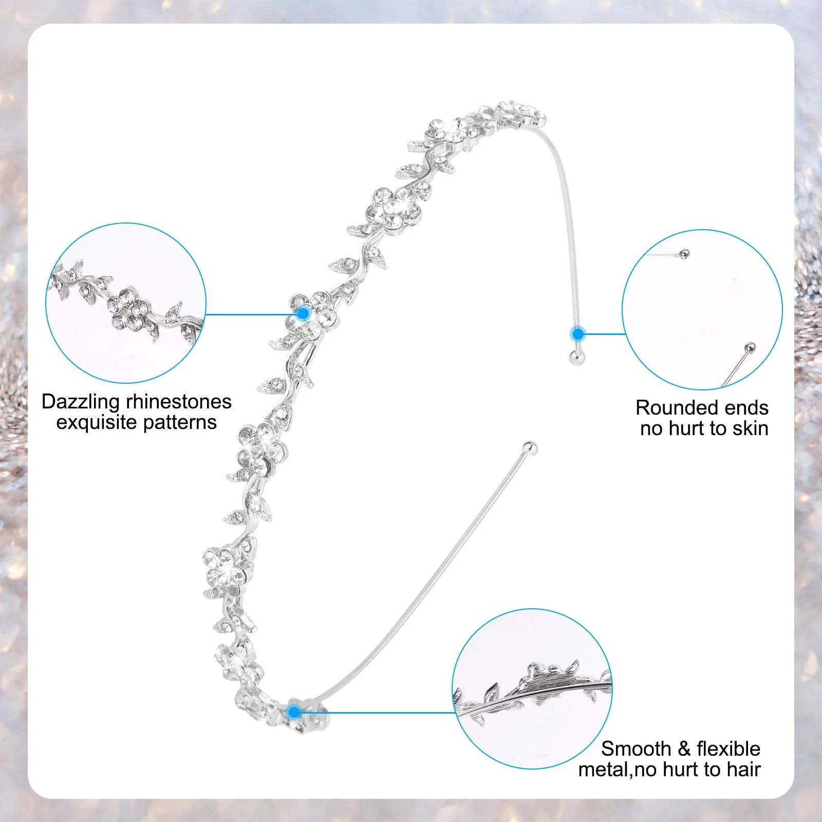 Набір з 4 обручів на голову з штучними діамантами, фото №3