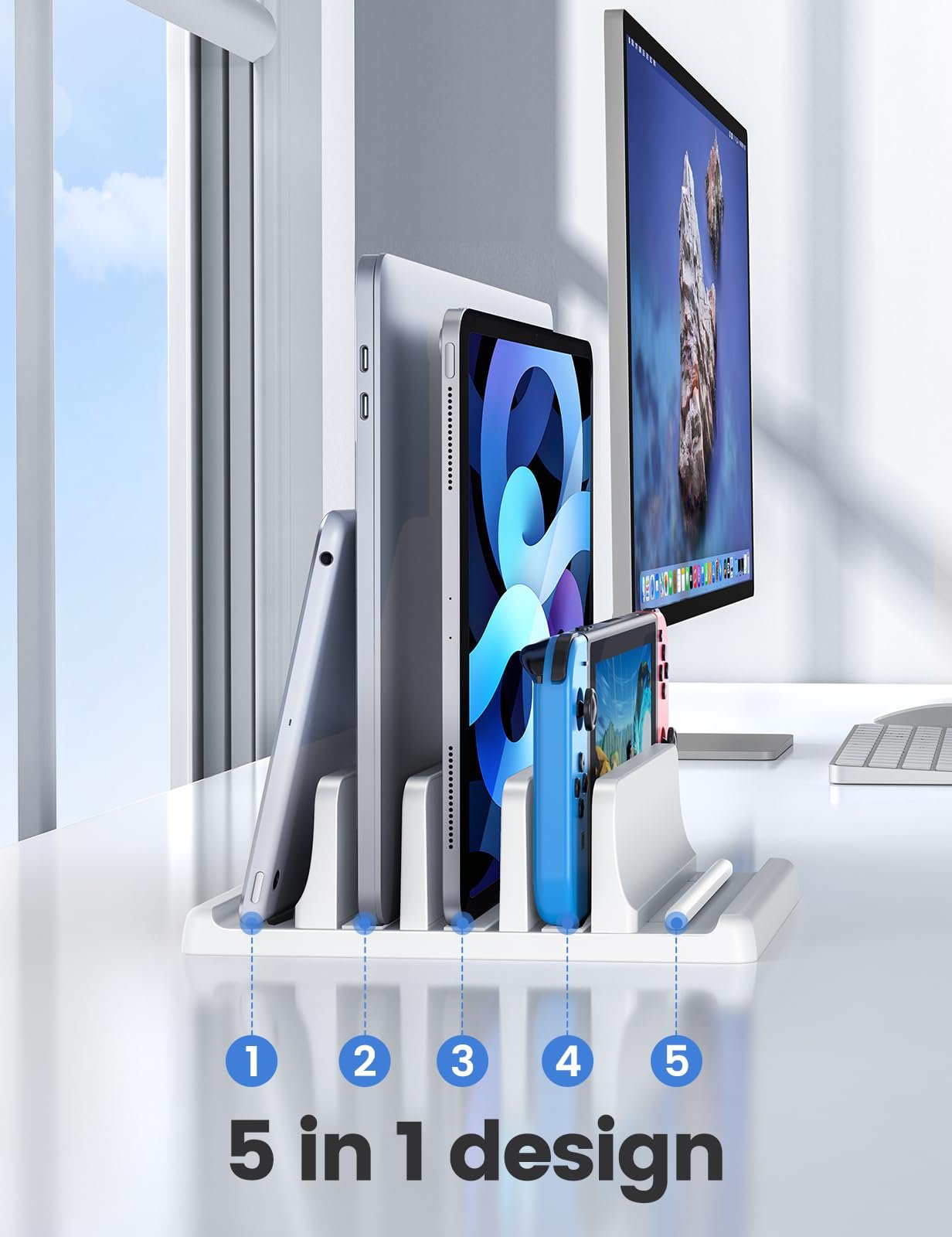 Подставка для ноутбука Vaydeer вертикальная с 3 слотами ABS-пластик белая, фото №2