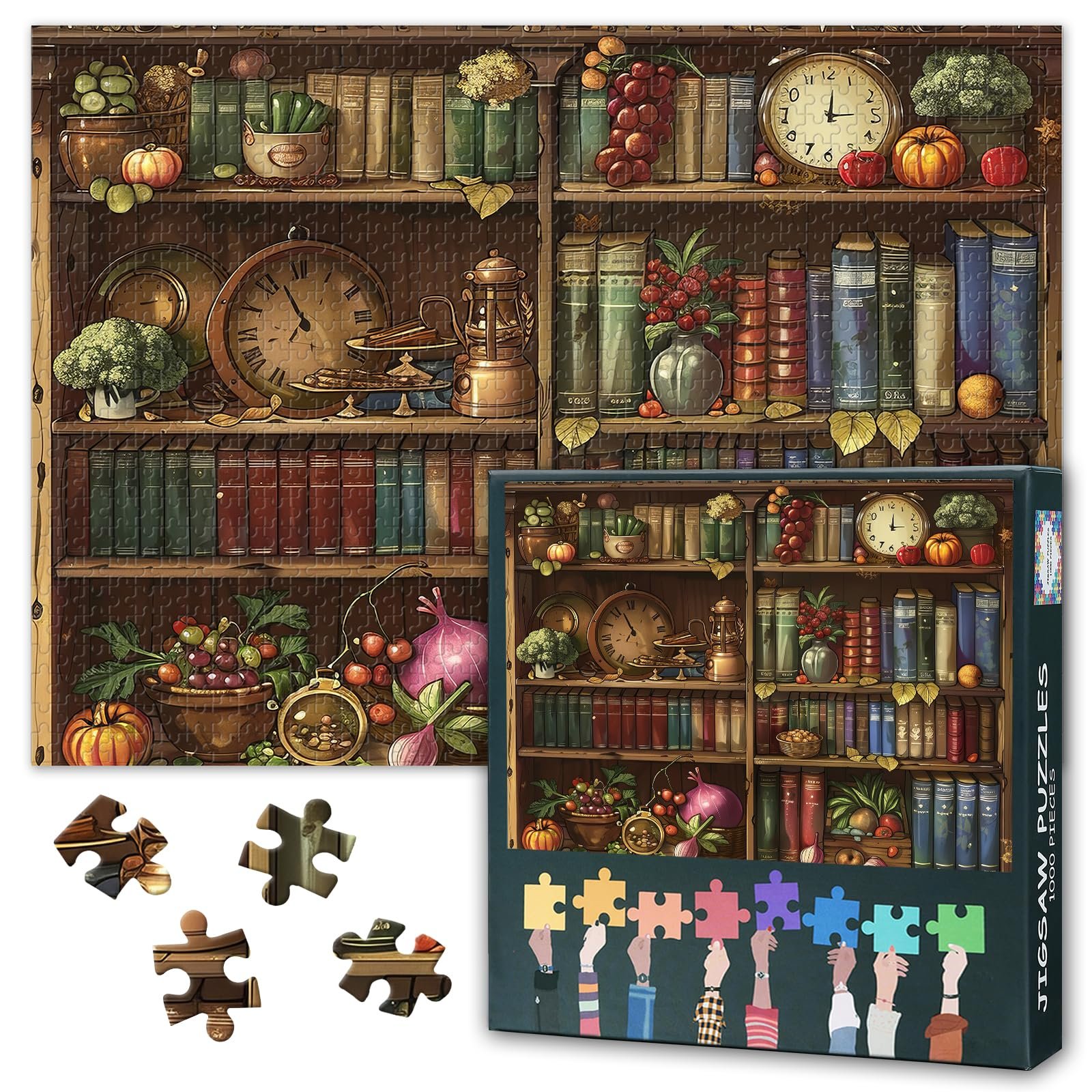 Пазл Bookshelf, 1000 елементів, Книжкова полиця з фруктами та овочами, 50 x 70 см, фото №1