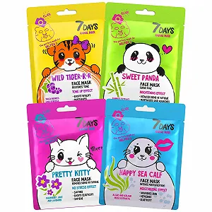 Тканевая маска для лица 7Days Набор масок для ухода за кожей Увлажняющая Антивозрастная Успокаивающая Освежающая Милая маска для лица Красота 4 шт Korean Skincare - Фото 1