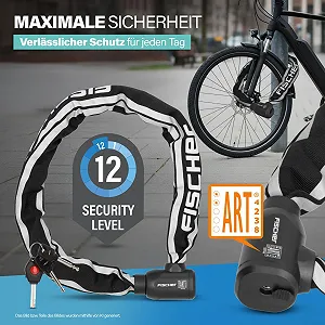 Велосипедний ланцюговий замок FISCHER PROTEC PLUS+ CK100 сталевий сертифікат ART 3 ключі чорний (упаковка 1 шт.) synthetic.ua - Фото 1